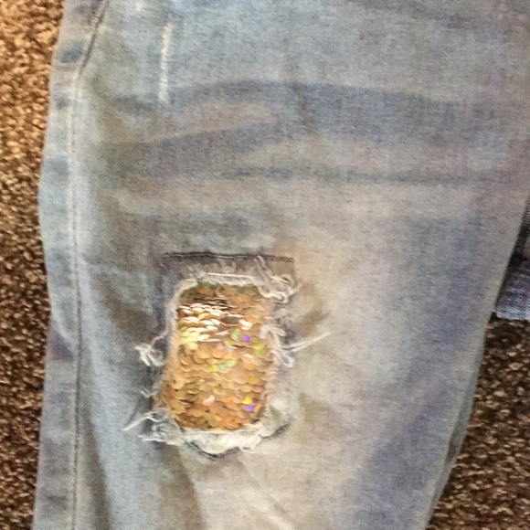 Cute justice denim overalls with sequin embellishments - Picture 3 of 6